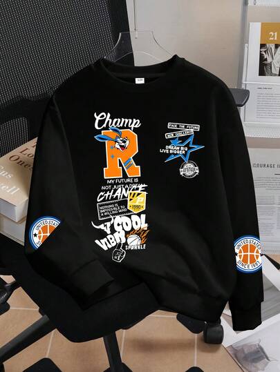 青少年男孩休闲简约酷炫卡通设计运动风格套头衫圆领长袖毛衣秋冬新款男童衣服儿童