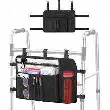 Walker Bag, Walker Basket with Cup Holder, Walker Accessories Seniors with Multiple Pockets and Zippered Compartment, Walker Storage Pouch Rolling Folding Walker, Black - inicial - Ver 2