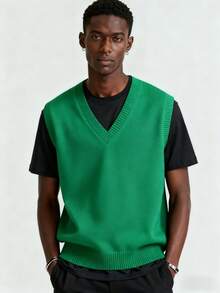 GRDR Men's Solid Color Knit Vest, Casual & Versatile - Green - View 10