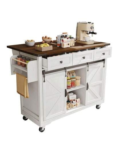 Kitchen Isl Serving Cart Countertop, Cabinet, Trolley, Food Four Doors Two Drawers, Wood Finish view 6
