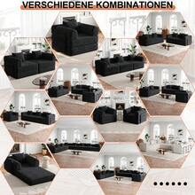 Chenille 2-In-1 Sofa Bed With Armrest Storage Pocket, Three Metal Frames And Multiple Configuration Options - 黑色+雪尼爾+1個座位 - 查看 9