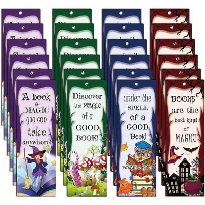 2x6 Inch Literary Book Tracker 24 Pcs Halloween Themed Magic Bookmark Educational Interactive Learning Activity Bookmark Of Reading Lovers Halloween School