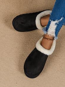 Women's Solid Color Casual Fashion Slippers, Warm Thermal Lining, Soft & Comfortable, Suitable For Outdoor & Indoor Wear, Thick Sole Long Plush Thermal Lined Warm Slippers, Autumn/Winter - Black - View 5