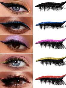 4 pares de delineador de ojos con purpurina autoadhesivo y set de pestañas postizas - resistente al agua, sin necesidad de pegamento, adecuado para maquillaje de fiesta y escenario. Adecuado para viajes, uso diario para principiantes, bodas, citas, fiestas, festivales. Muy adecuado para regalos de Navidad/Halloween. Paquetes de pestañas. - Multicolor - Ver 4