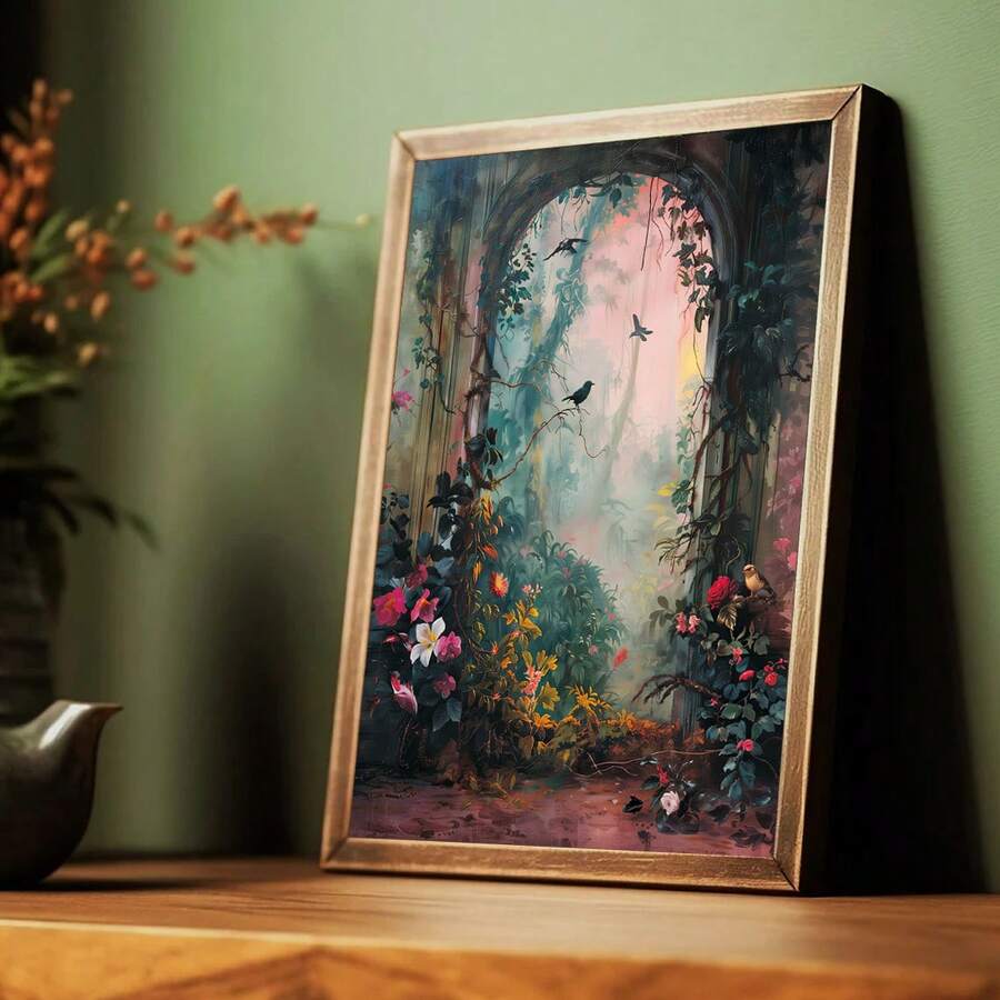 1幅植物动物墙面艺术海报 - 暗黑学院风花卉装饰画 - 适用于卧室、客厅、房间、家居装饰、长走廊墙面 - 可打印图片海报、帆布墙画、帆布油画、墙面挂饰（无框/有框）