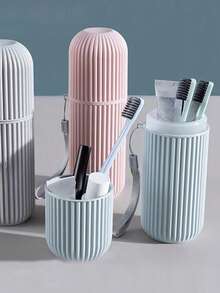 1件装创意旅行牙刷杯套装，便携式牙刷架带盖，保护盒 - 小巧卫生，旅行必备洗漱用品收纳盒，轻便节省空间，适合春假、周末短途旅行，也是馈赠亲友的理想之选。 - 彩色 - 查看 3