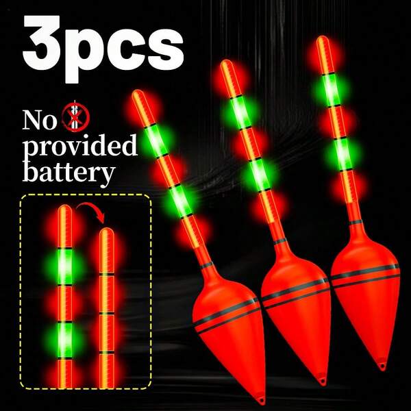 3pcs Fishing Float Set, Extra Large Buoyancy, Suitable For Sea Fishing, Can Be Used Day And Night, Fishing Floats, Sea Fishing, Raft Fishing, The Lights Will Turn Red And Change Color When Fish Bite The Bait, Electronic Night Fishing Float