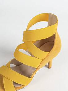 Sandálias femininas de salto alto, modelo gengibre, com tiras elásticas cruzadas no estilo romano, perfeitas para a primavera e o verão. - Gengibre - Ver 8