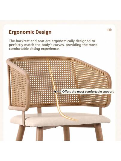 Dining Chairs, Chairs Rattan Backrest, PU Leather Seat Cushion, Com Tafel Breathable, Moderne Restaurants, Living Rooms Cafes view 4