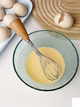 1 قطعة خفاقة بمقبض خشبي - خفاقة بيض من الفولاذ المقاوم للصدأ، خلاط، للخلط والخفق والتحريك والرغوة - أدوات الخبز، أدوات المطبخ، اكسسوارات المطبخ - للطهاة والخبازين المنزليين