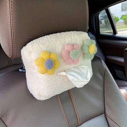 3pcs Cartoon Flower Tissue Box Cover, Cute Floral Car Tissue Box Holder, Car Interior Decor Accessories