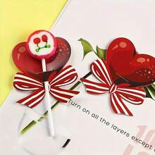 50pcs Red Heart-Shaped Bow Lollipop Decorative Card Gift Box Accessory. Lollipop Decorative Cards For Parties, Suitable For Valentine's Day And Mother's Day Gifts.