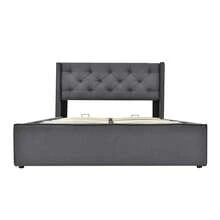 Upholstered Hydraulic Single Bed 90x200cm, Bed With Metal Mesh Frame, Modern Bed Frame With Storage, Cotton, Grey - Grey + Cotton + 140cm*200cm - View 11