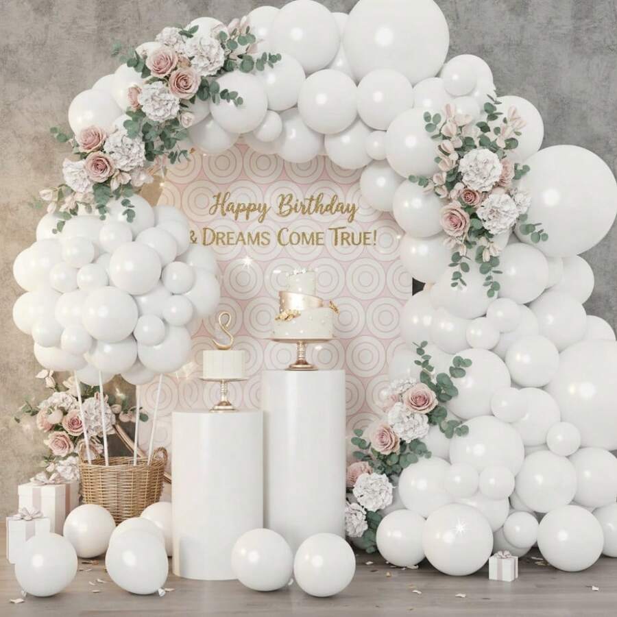 117 Pieces (1 Set) Of Pure White Party Decoration Balloons Of Different Sizes, Balloon Wreath Arch Set, Unique Exploding Star Shaped Balloons, DIY Balloon Tree, Balloon Arch, Birthday, Wedding, Valentine's Day, Holiday Party Decoration, Christmas And New Year Decoration, Wedding Balloon Bouquet, Balloon Set - Multicolor - View 1