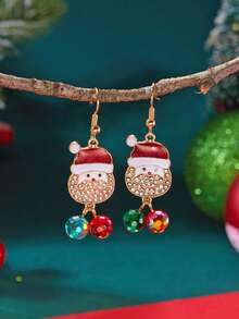 2pcs Women's Jewelry Set, New Rhinestone Christmas Pendant Earrings, Fashionable Versatile High-End Crystal Holiday Gift Earrings