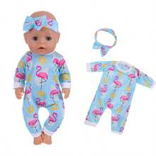 5件套娃娃连体衣套装，含发带（不含娃娃），适合17-18英寸娃娃，碎花图案，带蝴蝶结头饰，是送给孩子们的最佳圣诞礼物