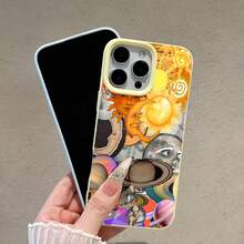 Funda para teléfono con diseño de sol y luna <<Sueños Celestiales», compatible con teléfonos ,  17,  16 Pro Max,  15 Pro Max,  13 y  12. Fabricada en TPU para una protección eficaz contra golpes y caídas. Un regalo ideal para aficionados a la astronomía, amantes del arte, familiares, amigos y celebraciones con temática celestial. - Amarillo - Ver 4