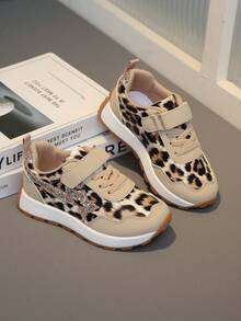 1双女童卡其色豹纹香槟色亮片新款户外运动鞋、网球鞋、跑步鞋,适合所有季节 - 卡其色 - 查看 8