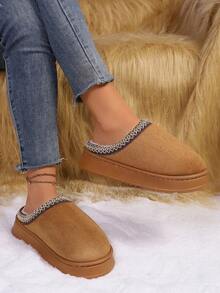 Vintage Spitzenbesatz Schlüpf-Pantoffeln für Damen, warme dicke Sohle geeignet für Innen- und Außenbereich, Herbst/Winter