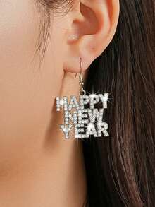 新年快乐女士耳环，水钻字母吊坠耳环，闪亮金色派对饰品礼物 - 新年耳環 - 查看 2