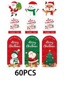 60pcs Self-Adhesive Holiday Stickers, Rectangular Christmas Stickers, Gift Box Seals, Christmas Gift Wrapping Decorations, Includes Santa Claus, Merry Christmas - For Gift Wrapping, Greeting Cards, Party Decorations - Random Mixed, No Cutting Required, Seasonal Themed, 6pcs