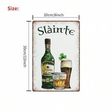 Vintage Irish Shamrock Whiskey Metal Wall Sign - Rustic "Sláinte" Bar Decor For Man Cave, Bedroom & Home - 2D Iron Art With Green Bottle & Glasses Design, Bedroom Decoration, Vintage Home Decor - 彩色 - 查看 5
