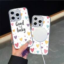 CLEAR  CASE Good Luck Surrounded By Colorful HeartsCompatible With  11 To  17 Models The Cases Lens Protection Function Ensures The Camera Remains Undamaged During Shooting  Guaranteeing Image Quality - Clear - View 2