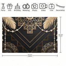 1PC Jazz Age Background Cloth, Designed In Black And Gold, 1920s Jazz Age Vintage Luxury Party Decoration With Elegant Feather And Pearl Pattern, Featuring Bold Geometric Design In Gold And Black, Perfect For Photography Background, Birthdays, Weddings, Anniversaries, And Themed Party Decorations. Vintage 1920s Theme With Gold And Black Stripes In Beige/Grey/Black Tones. - Multicolor - View 9