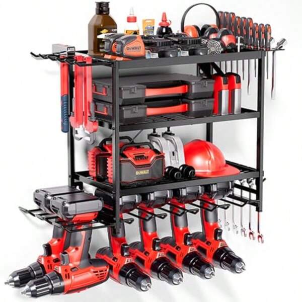 4-Layer Heavy Duty Power Tool Organizer For Wall Mount Garage Storage, Ideal Drill Holder For Efficient Tool Management, Perfect For DIY Enthusiasts And Professionals, Maximize Your Garage Space With Durable And Stylish Design, Keep Your Tools Neatly Organized And Easily Accessible, Perfect For Home Improvement Projects And Seasonal Garage Cleanouts, Enhance Your Workspace With This Essential Tool Storage Solution