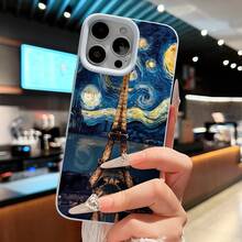 Funda para teléfono con diseño de la Torre Eiffel y el cielo estrellado, compatible con teléfonos ,  17,  16 Pro Max,  15 Pro Max,  13 y  12. Fabricada en TPU, ofrece protección contra golpes y caídas. Ideal para amantes del arte, viajeros, regalos navideños y sorpresas de cumpleaños. - Azul - Ver 6