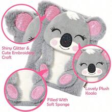 PowerKing Koala Diario para niños con cerradura y llaves Diario de peluche para niños Diario con cerradura y 160 páginas rayadas para escribir dibujos Regalos de cumpleaños para niños - KoalaGris - Ver 4