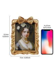 1 szt. Prostokątna dekoracyjna ramka na zdjęcia w stylu europejskim ze złotą kokardą, wygodna ramka do ekspozycji zdjęć na biurku, uniwersalna ramka do dekoracji domu, do montażu na ścianie lub stole, odpowiednia do zdjęć rodzinnych, dekoracji świątecznych i rekwizytów fotograficznych