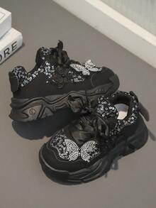 Fashionable Glitter Butterfly Children's Sports Shoes, PU Rubber Anti-Slip Sole, Suitable For Boys And Girls Outdoor Walking & Casual Wear - Black - View 1