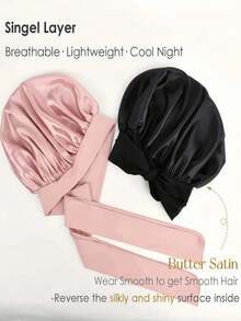 1pc Luxury Satin Silk Sleep Cap With Adjustable Drawstring - Lightweight Hair Care Sleep Bonnet, All-Night Comfort, Perfect For Long Curly Or Braided Hair - Premium Bathroom Accessory, Fashionable & Comfortable, Unisex Overnight Hair Care Product - Multicolor - View 8