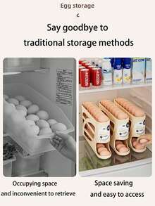 1PC 4层家用自动滚蛋器鸡蛋收纳盒厨房冰箱鸡蛋保鲜盒大容量鸡蛋架每个可放30个鸡蛋蛋托餐具室冰箱收纳器