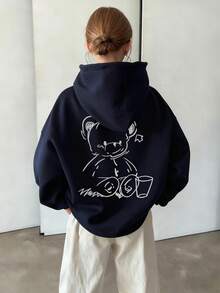 Tween Girls Casual Floral Print Thermal Lined Sweatshirt, Autumn - Navy Blue - View 7