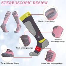 女士均码冬季滑雪袜，保暖加厚，带螺纹袜口，氨纶材质毛巾袜，透气速干，防滑耐磨，吸汗速干，适合女性青少年户外运动，如滑雪、登山、徒步、足球等，长筒运动袜，圣诞礼物之选。