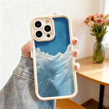 Cubierta de teléfono con diseño de montaña nevada azul para iPhone 15 Pro Max funda protectora con patrón de puntos y ondas estilo minimalista ideal para uso diario y viajes - Burdeos - Ver 4