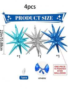Bộ 4/7 bóng bay hình hành tinh xanh bạc, bóng bay hình ngôi sao nổ xanh trắng, bóng bay hình nón 22 inch bơm khí heli, bóng bay màng polyester dùng cho sinh nhật, kỷ niệm. - Nhiều màu - Xem 8