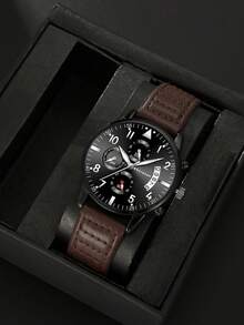 7pcs Men's Classic Fashion Casual Versatile Watch, Wallet, Belt, Sunglasses, Keychain, LED Light, Greeting Card Gift Set With Gift Box, Perfect For Him On Holidays, Birthdays, Father's Day, Daily Accessories - Brown - View 6