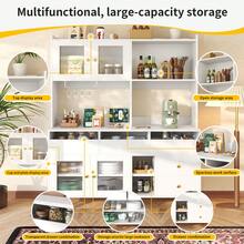 Tall Dining Room Cabinet (145 X 39 X 171) With Perforated Glass Doors, Wine Glass Rack, Multi-Level Storage, Elegant Black With Gold Decoration, Suitable For Dining Room Use (Previous Sku: N620P1915222324S) - White + MDF - 查看 5