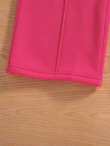 两件套少女休闲蝴蝶印花落肩圆领长袖卫衣长裤套装，保暖连帽衫和长裤，秋冬季 - 玫紅色 - 查看 9