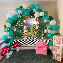 1pc Wonderland Backdrop For Photography Wonderland Tea Party Decorations Fairy Tale Castle Rabbit Green Leaf Birthday Background For Baby Shower Portrait Photo Props - Multicolor - View 2