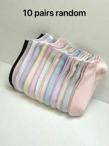 10 Pairs Solid Dopamine Color Casual Sport Short Socks, No Show Socks, Spring/Summer - Multicolor - View 5