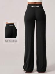 TimeOff 1 szt. damskie minimalistyczne, elastyczne, proste, szerokie nogawki, w kształcie litery V, sportowe legginsy z nadrukiem liter