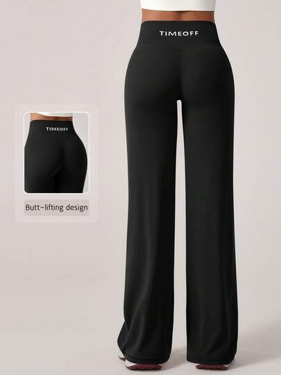 TimeOff 1 st minimalistiska elastiska V-formade lyftande raka vida ben med bokstavstryck för kvinnor