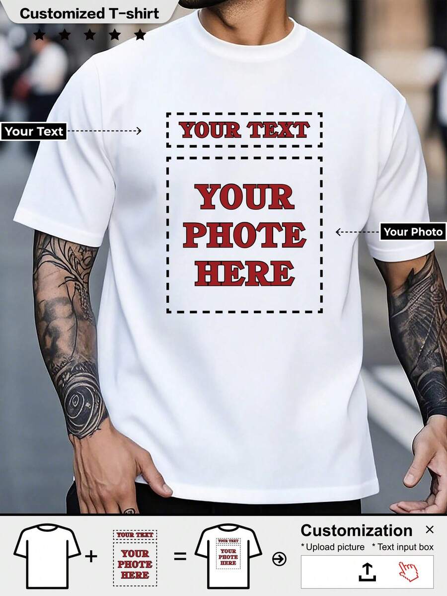 Customize Personalized Men's Athletic T-Shirts. Breathable, Comfortable, And Casual. Add Text And Photos (Like Emblem Designs, Couple Photos, Family Portraits, Selfies, Or Pet Pictures) To Create Your Own Custom Printed T-Shirt. The Perfect Gift For Your Boyfriend. Custom T-Shirt. - White - View 1
