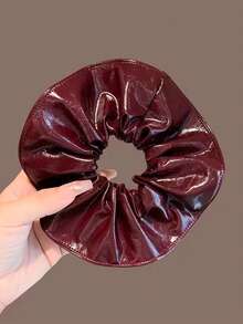 1 pezzo Scrunchie per capelli in pelle rossa lucida vintage di alta qualità, accessorio per capelli alla moda per le donne - Rosso - Visualizzare 6