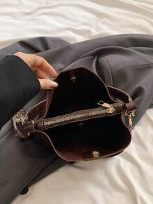 High-End Versatile Bucket Bag, Fashionable Solid Color Shoulder Bag, Retro Niche Design, Women's Shoulder Bag, Suitable For Work, Commuting, Daily Outings, Shopping And Dates