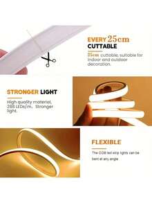 1pc USB Neon Light Strip, Touch Control Switch, 5V COB Flexible Rope Light, 320 LEDs/M, Bright Yet Non-Glaring, Suitable For Recessed/Surface Mount, With Clips & Adhesive Backing, Ideal For Ambient Lighting, Fashionable Illumination, High Brightness, Durable LED, Gamer Gear, Holiday Decor For Halloween, Christmas, Ramadan, New Year, Etc.